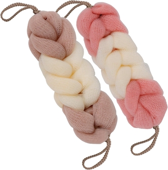 Bath Loofah Sponge Back Scrubber Soft Mesh Body Wash Long Lofa Exfoliator Shower Puffs for Women & Men Bath Accessories Cleaning Tool (2Pack 50G Pink + Cameo Brown)