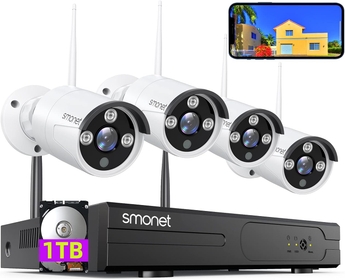 [3MP HD,Audio]  WiFi Security Camera System,1TB Hard Drive,8CH Home Surveillance NVR Kit,4 Packs Outdoor Indoor IP Cameras Set,IP66 Waterproof,Free Phone APP,Night Vision,24/7 Video Recording