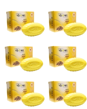 Gopika Chandan Soap 75gm [Pack 6], Panchgavya Soap, Ayurvedic Soap, Natural Bathing Bar, Handmade Soap, Cleansing Bar, Natural Face & Body Soap for Soft and Clear Skin