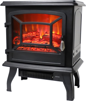 20" H Electric Fireplace Stove Space Heater 1400W Portable Freestanding with Thermostat, Realistic Flame Logs Vintage Design for Corners, 110V,CSA Approved