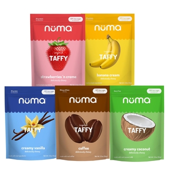 Foods Healthy Chewy & Creamy Candy Variety Pack - Low Sugar, All-Natural, Gluten Free, High Protein - 5 Bags of 8 Individually Wrapped Chews Each of Vanilla, Banana, Strawberry, Coconut, Coffee