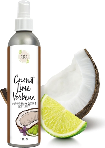 Mist Coconut Lime Verbena Organic Room Spray - Essential Oil Spray with Therapeutic Essential Oils - Air Freshener - Living Room Spray & Bathroom Spray Free of Alcohol & Parabens - 8 Ounces