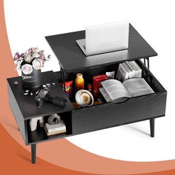 Lift Top Coffee Table with Storage, End Desk Living Room Furniture with Shelf and Hidden Compartment, Black