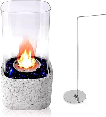 Tabletop Fire Bowl Pit, Portable Tabletop Fireplace with Windproof Glass Cover, Indoor Outdoor Smokeless Firepit Bio Ethanol Fire Pot (Extra Large Square)