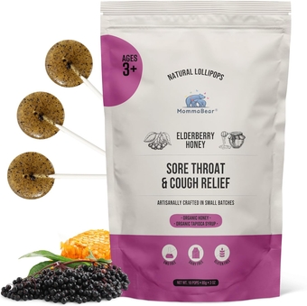 Organics All-Natural Cough Lollipop for Kids 2-11 | Sore Throat Relief and Kids Cough Drop Suckers for Toddlers | Real Elderberry Bits and Fresh Organic Flavors Lollipops | 10 Count Pack