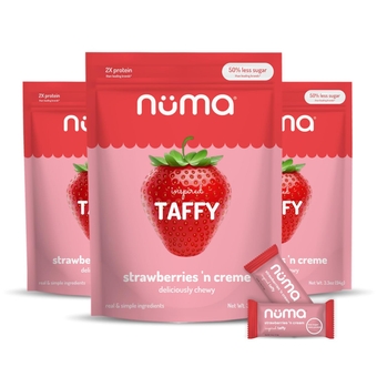 Taffy Candy - Strawberries and Creme: Made with Real & Simple Ingredients - Low Sugar, High Protein, Low Calorie, All Natural & Gluten Free Banana Cream Taffy - 3 Bags with 10 Individually Wrapped Chews Each