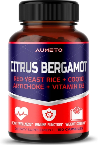 Citrus Bergamot Supplement with Red Yeast Rice, CoQ10, Artichoke, Vitamin D3 - Support Overall Circulation Wellness and Immune System (150 Count (Pack of 1))