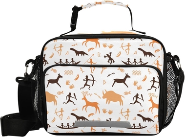 Kids Cute Lunch Bags Insulated Zipper Over 3 Years Old Tote Large Box for Children Womens Water-Resistant for Picnic School Office Work Cave Drawings Theme Cartoon Animal