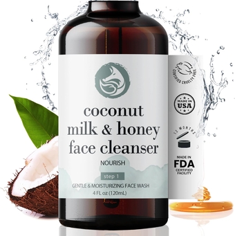 Coconut Milk & Honey Facial Cleanser with Organic Aloe Vera & Jojoba Oil - No added Fragrance, Gentle & Hydrating Face Wash Gel for Sensitive to Dry Skin, 4oz