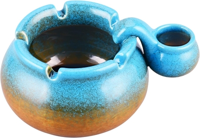 Ceramic Ashtray with Small Extinguishing Pot, Cigarettes Ashtrays for Outdoor Indoor, Ash Holder for Smokers Gift for Men Women, Desktop Smoking Ash Tray for Home Office Decoration (Blue)