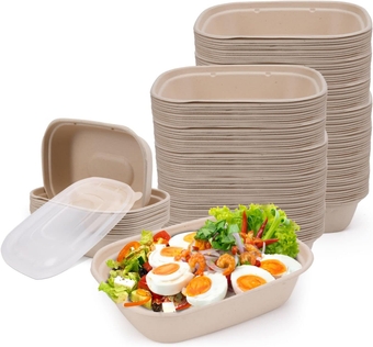 43 oz 50 Pack Large Paper Bowls with Lids, Disposable Bowls Bulk Leakproof and Microwave Safe for Hot/Cold Use