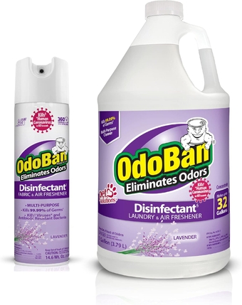 Ready-to-Use Disinfectant and Harsh Aroma Eliminator, Set of 2, 14.6 Ounce 360-Degree Continuous Spray Fabric/Air Freshener and 1 Gallon Multi-Purpose Cleaning Concentrate, Lavender Scent