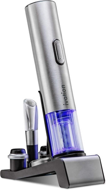 6-in-1 Wine Gift Set – Wine Lover’s Dream Includes Stainless Steel Electric Wine Bottle Opener, Electric Vacuum Wine Preserver, 2 Dated Cork Stoppers, Bonus Foil Cutter & Charging Base