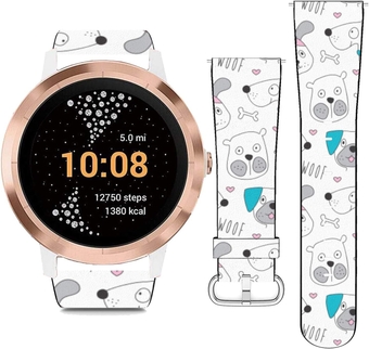 (Cute Dog Bone Love Heart Pattern) Patterned Replacement Leather Wristband Strap Compatible with Garmin Vivoactive 3 / Vivoactive 3 Music/Vivomove