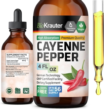 Cayenne Pepper Supplement - Organic Cayenne Pepper Tincture - Capsaicin Liquid Extract - Cayenne Pepper Drops for Digestion Support - Sugar & Alcohol Free 4 Fl.Oz.