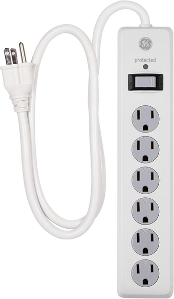 6-Outlet Surge Protector, 3 Ft Extension Cord, Power Strip, 800 Joules, Heavy Duty Plug, Twist-to-Close Safety Covers, Protected Indicator Light, UL Listed, White, 14010