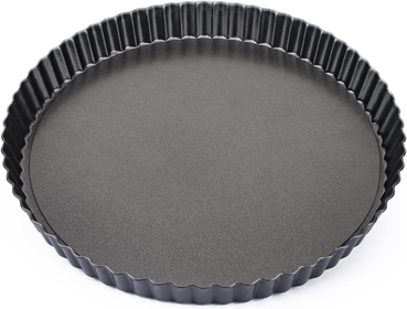 Tart Pan 10 Inch with Removable Bottom, Non Stick Quiche Pan Pie Shell Fluted Edge Tart Pan, Loose Base Carbon Steel Round Cooking Pan for Baking