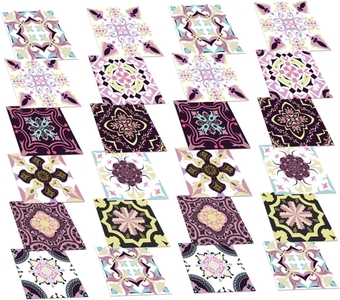 24pcs Wall Sticker Tile Wall Decal Peel and Stick Wall Tiles Vinyl Wall Decal Backsplash Tile Moroccan Flower Tile Vinyl Flooring Floor Tile Carpet Tiles Ceramic Tile PVC Mural