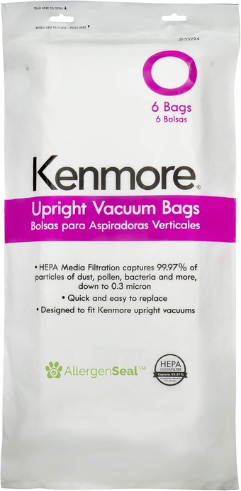53294 Style O HEPA Cloth Vacuum Bags for  Upright Vacuum Cleaners 6 Pack,White