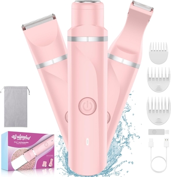 3 in 1 Bikini Trimmer for Women, Painless Facial Hair Removal, Electric Razors for Womens Pubic Hair, Cordless Body Shaver for Face, Underarm, Leg, Private Areas, Waterproof Wet/Dry Shaving