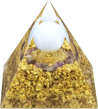 The Crown Chakra Orgone Pyramid Opalite Crystal Ball Reiki Balancing Energy Generator for EMF Protection Mediation Yoga Home Office Decor