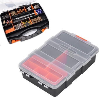 8.9x6.1x2.2in Small Parts Organizer, Tools Storage Box, Hardware Organizers with Removable Plastic Dividers, PVC Components Parts Tool Organizer for Hardware, Screws, Bolts, Nails, Jewelry