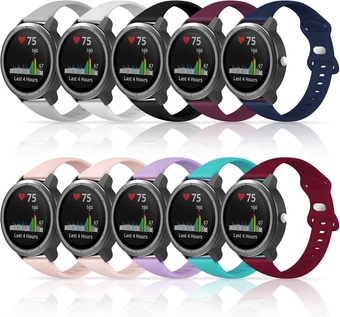 10 Pack Slim Bands for Garmin Venu Sq/Garmin Venu/Vivoactive 3/Vivomove 3/Venu Sq 2/Venu 2 Plus Bands,20mm Breathable Soft Silicone Loop Replacement Strap for Women Men