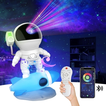 Astronaut Galaxy Projector, 15 White Noise Sound Star Projector Night Light Kids w/ Bluetooth Music Speaker, Starry Nebula Ceiling Projection, Gift Kids Adults, Stocking Stuffers (BL-HJ07)