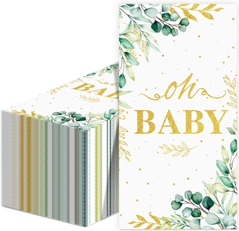 Eucalyptus Napkins Floral Sage Hand Towels Greenery Disposable Towels Leaf Guest Napkins for Bathroom Kitchen Summer Leaf Party Bridal Baby Shower Banquet Party Wedding Dinning Decor Towels（100PCS）