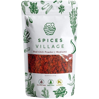 Red Chili Powder [ 8 oz ] Medium Hot, Kosher Certified, Ground Red Peppers for Cooking, Indian Chili Seasoning - Gluten Free, Non GMO Cayenne Pepper Powder, Resealable Bulk Bag