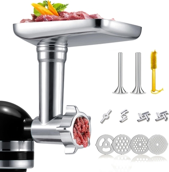 Metal Grinder Attachment for KitchenAid Stand Mixers - Meat Grinder Attachment, Sausage Stuffer, Durable Food Grinder Attachment, Mixer Accessories for KitchenAid, Silver(Mixer Not Included)