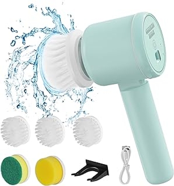 Electric Spin Scrubber,Cleaning Brush with 5 Replaceable Brush Heads,Rechargeable Bathroom Scrubber Portable Shower Scrubb...