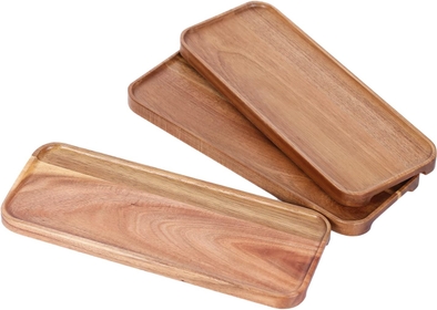 Solid Acacia Wood Serving Trays and Platters (14 x 5.5 in) Rectangular Wooden Serving Platters,Wood Boards for Food, Vegetables, Fruit, Charcuterie, Appetizer Serving Tray, Cheese Board (3 pcs)