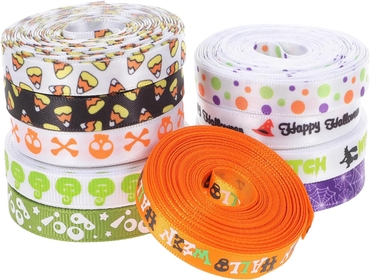 10pcs Halloween Ribbon Green Ribbons Grosgrain Gift Ribbons Trick or Treat Ribbon Halloween Printing Ribbon Halloween Wired Ribbons Ornaments Ribbon Thin Polyester Bow Tie Ghost