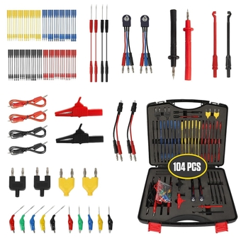 104PCS Automotive Circuit Test Leads Kit, Multimeter Terminal Test Leads Kit Multi Function Probe Test Kit with Heavy Duty Back Probes Test Lead Set Wire Connectors Set with Black Carrying Case (104)