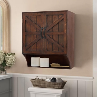 Farmhouse Wall Mounted Storage Cabinet, Medicine Cabinet with Magnetic Doors and 3 Storage Compartment, Wood Vintage Bathroom Wall Cabinet Over Toilet for Bathroom, Kitchen, Living Room, Rustic Brown