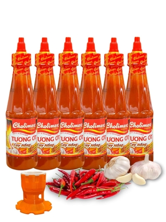 NROMBOX CHOLIMEX Hot Chili Sauce | Tuong Ot (Tng t) Vietnamese Hot Chili 8.45 Fl Oz (pack 6) | Bundled With Bottle Holder Upside Down |Flip Bottle To Get Every Drop Out of Sauce | MADE IN USA