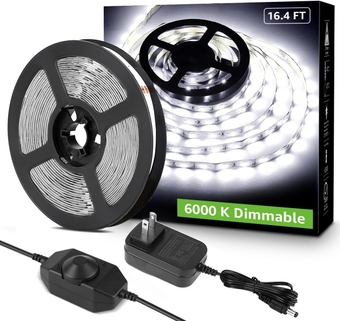 LED Strip Light White, 16.4ft Dimmable Vanity Lights, 6000K Super Bright LED Tape Lights, 300 LEDs 2835, Strong 3M Adhesive, Suitable for Home, Kitchen, Under Cabinet, Bedroom, Daylight White