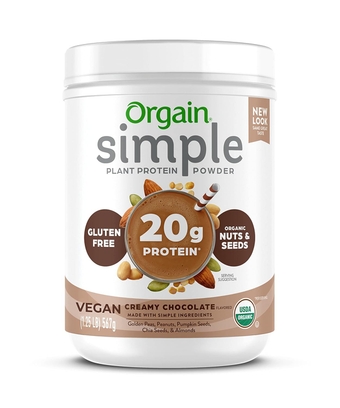 Organic Simple Vegan Protein Powder, Chocolate - 20g Plant Based Protein, Made with Fewer Ingredients, No Stevia or Artificial Sweeteners, Gluten Free, Dairy Free, Soy Free - 1.25lb