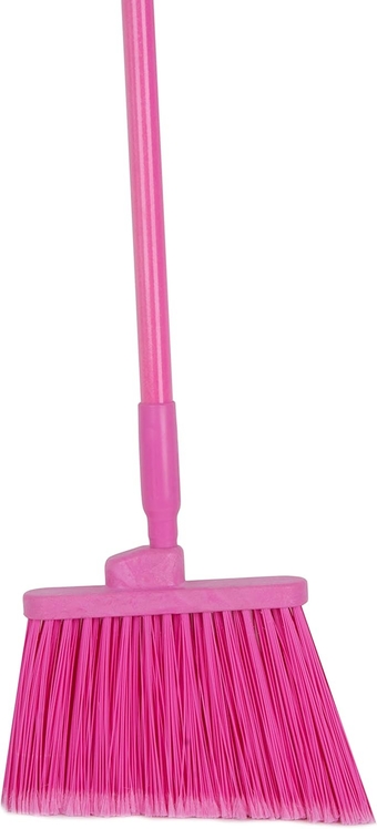 41082EC26 Plastic Color Coded Broom, Flagged Bristles, Long Broom With Angled Head For Large Debris, 56 Inches, Pink