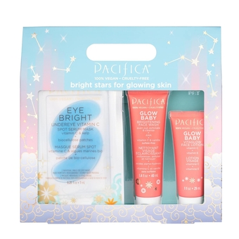 Beauty Bright Stars for Glowing Skin, Vitamin C Trial Skin Care Kit, Eye Mask, Cleanser, Face Wash, Daily Moisturizer, Cleanse + Exfoliate for All Skin Types, Travel Size, Vegan, Orange