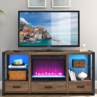 Fireplace TV Stand, Fire Places Electric Fireplace Media TV Stand with Sync Colorful LED Lights-Reclaimed, Electric 60 inch Fireplace Heater, Reclaimed Barnwood
