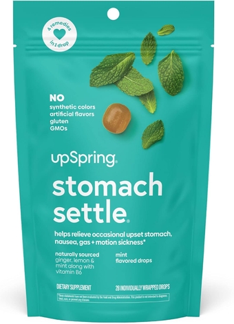 Stomach Settle Drops for Occasional Nausea Relief/Upset Stomach with Ginger, Lemon, Spearmint, and B6. Mint Flavor Drops, 28 Ct(Packaging May Vary)