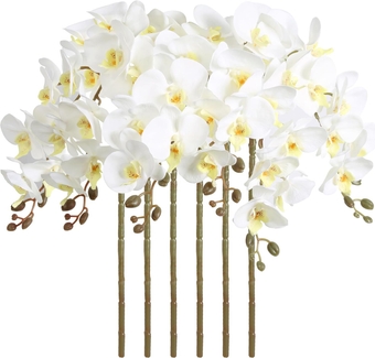 38 Inch Orchids Artificial Flowers White Artificial Flowers 6PCS Faux Orchid Velvet Orchids Real Look Long Stem Artificial Flowers for Tall Vase for Home Wedding Decoration(White)