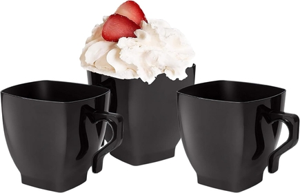 Espresso Cups, 192 Pcs Set - 8 oz Plastic Cups - Elegant Disposable Coffee Mugs, Glossy Black Finish - Premium Disposable Coffee Cups, Sturdy Plastic, Ideal for  Supplies