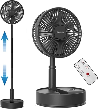 Fans, 8-Inch Foldaway Oscillating Fan with Remote Control Height Adjustment, 4 Speeds, Remote Control, Portable Standing Fan for RV, Travel, Camping, Desk, Home, Outdoor 7200mAh