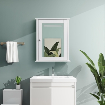 Bathroom Wall Cabinet with Mirror and Light, Mirrored Storage Medicine Cabinet, Bathroom LED Mirror Storage Cabinet, Wall-Mounted Cabinet with Mirror and Adjustable Shelf,Fully Assembled