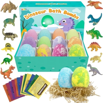Gute Bath Bombs for Kids with Toys Inside, 12 Pack Large Dinosaur Egg Bath Bombs Set, Kids Safe Organic Bath Bombs Gift Set for Boys Girls, Women Relaxing Fizzy Bath Bombs Kit