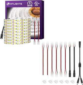 LED Strip Lights Kit - 24.6 FT 5000K Cool White LED Tape Lights, 2Pin 10mm Single Color LED Strip Light Connector Kit