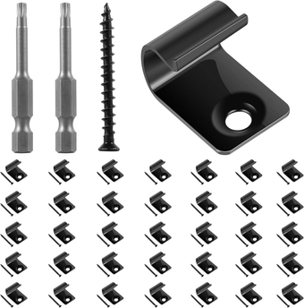 36 Pcs 304 Stainless Steel Starter Clips Set, Black Deck Clips, Universal Starter Decking Clips Hidden Fasteners with Screws and Driver Bits Weather-Resistant Composite Decking Board Starter Clips